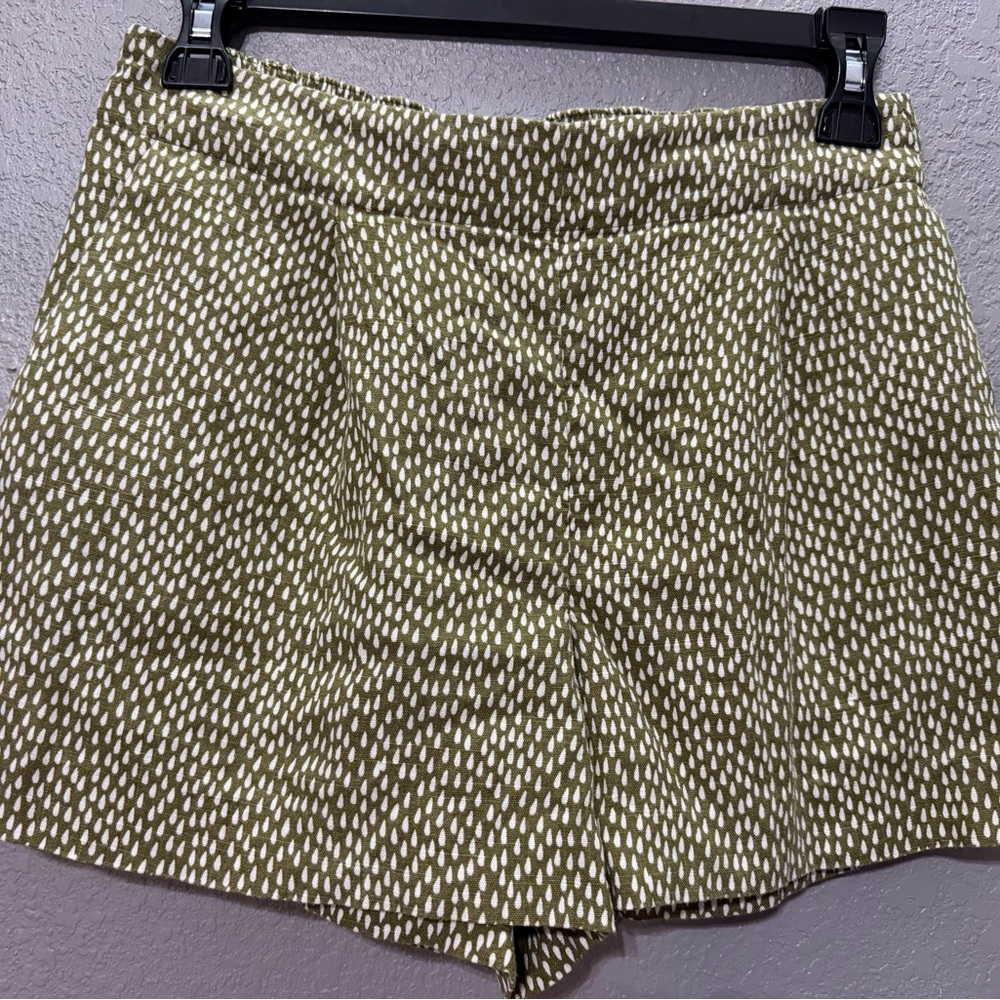 LOFT Olive Green Printed Skort with White Dash Pattern